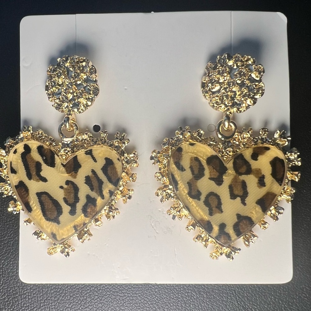 Leopard Heart Gold Earrings